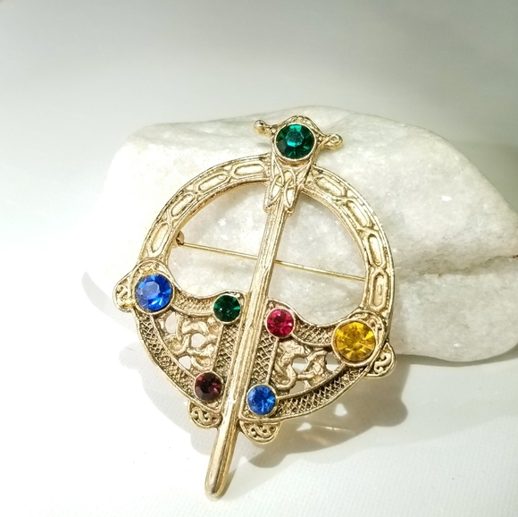 Silver Plated Full Circle Tara Brooch With Coloured Stones, 59% OFF